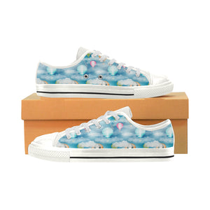 Hot Air Balloon in Night Sky Pattern Women's Low Top Canvas Shoes White