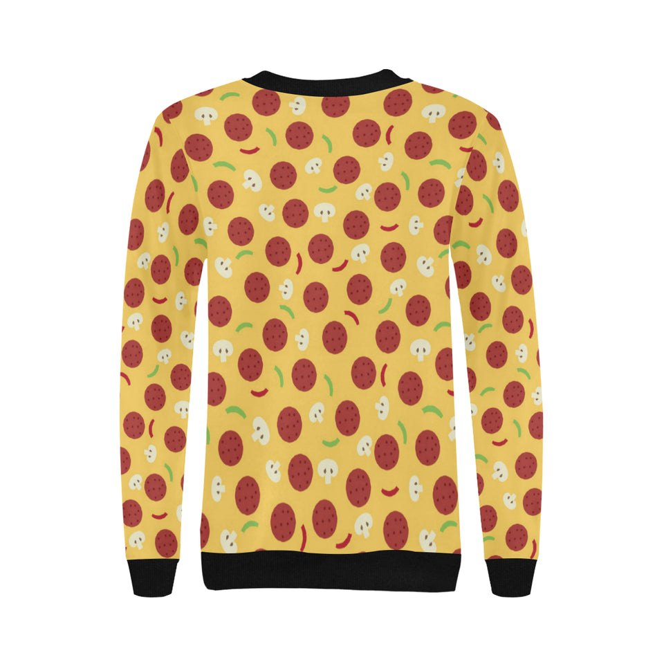 Pizza Salami Mushroom Texture Pattern Women's Crew Neck Sweatshirt