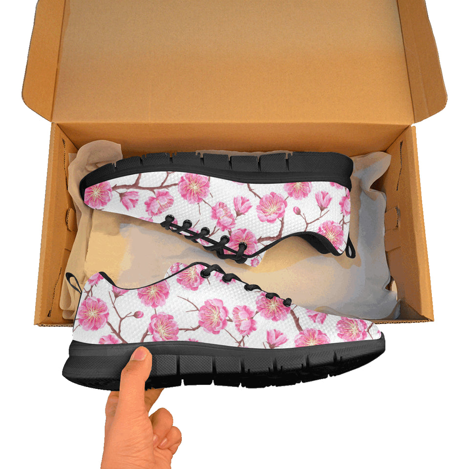 Pink Sakura Pattern Men's Sneakers Black