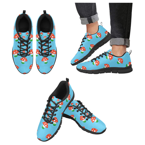 Mushroom Pokkadot Pattern Men's Sneakers Black