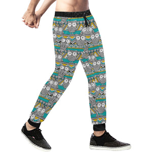 Owl Pattern Green Background Unisex Casual Sweatpants