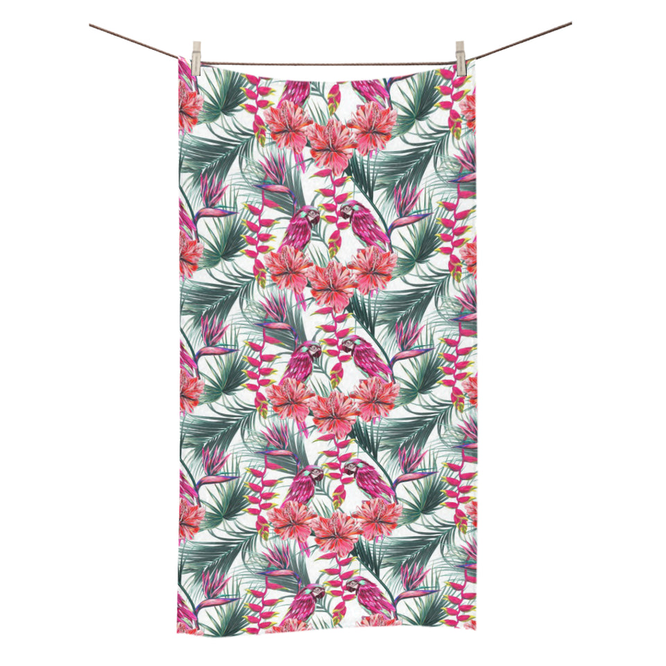 Pink Parrot Heliconia Pattern Bath Towel