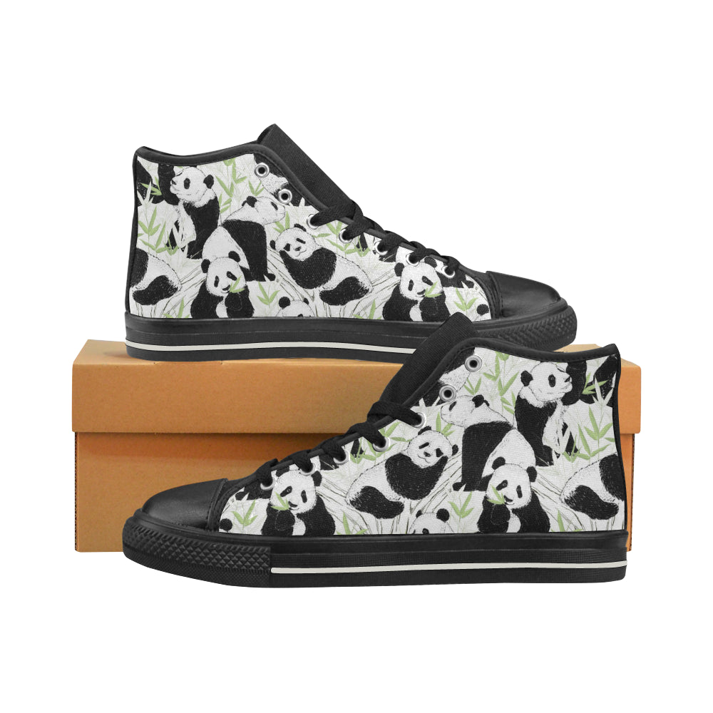 Panda Pattern Women's High Top Canvas Shoes Black