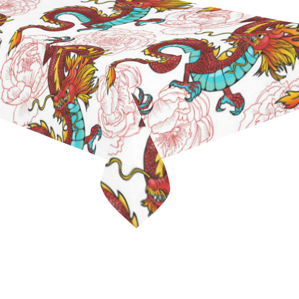 Red Dragon Hibiscus Pattern Tablecloth