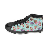 Cup Cake Heart Pattern Women's High Top Canvas Shoes Black