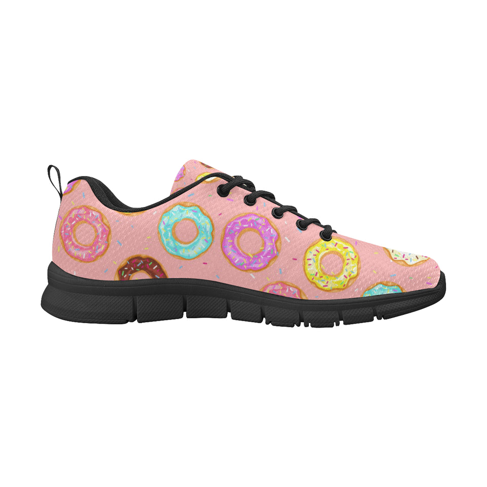 Donut Pattern Pink Background Men's Sneakers Black