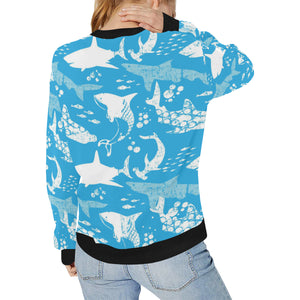 Shark Pattern Blue Theme Women's Crew Neck Sweatshirt