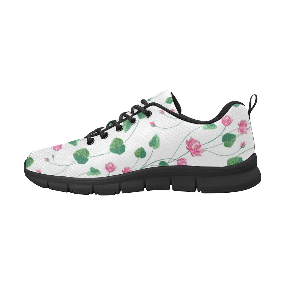 Pink Lotus Waterlily Flower Pattern Men's Sneakers Black