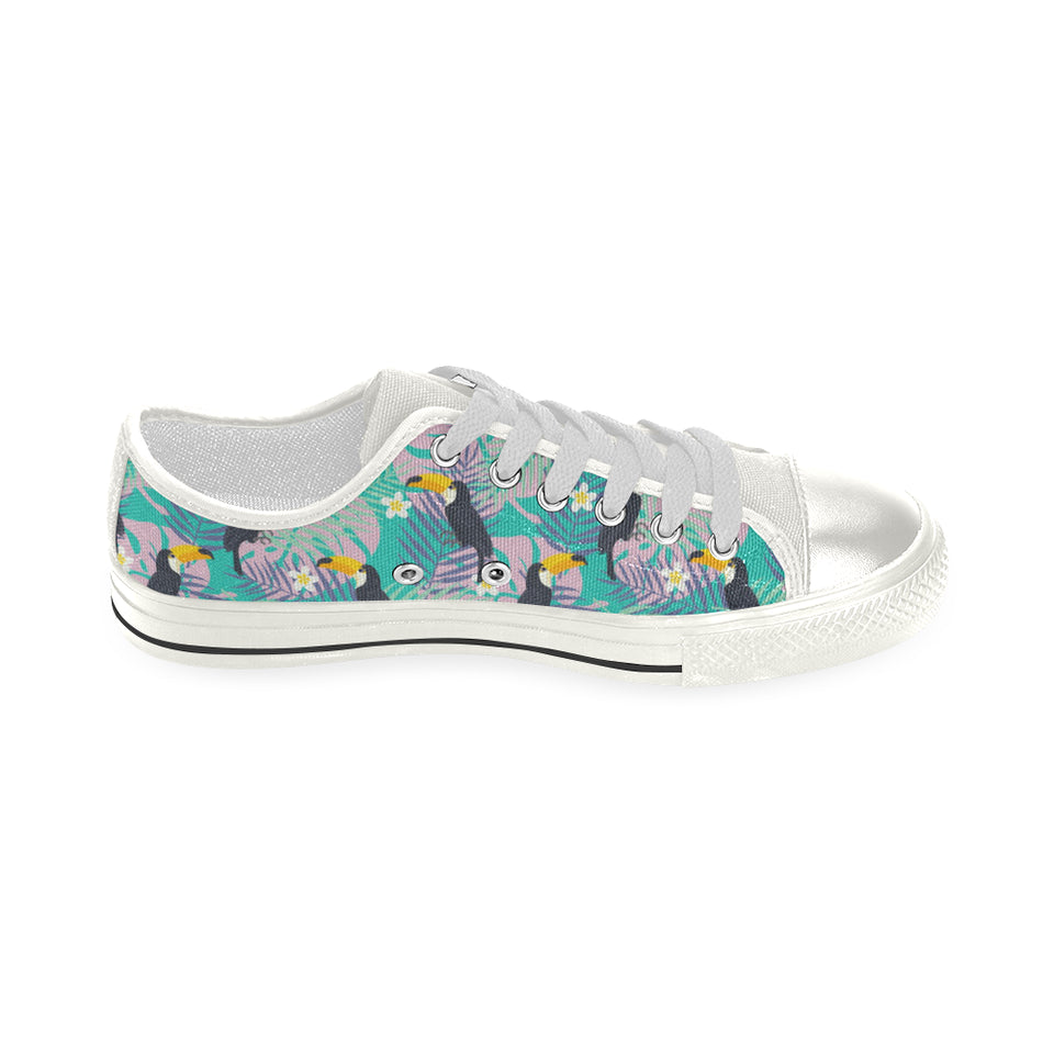 Toucan Pattern Background Women's Low Top Canvas Shoes White