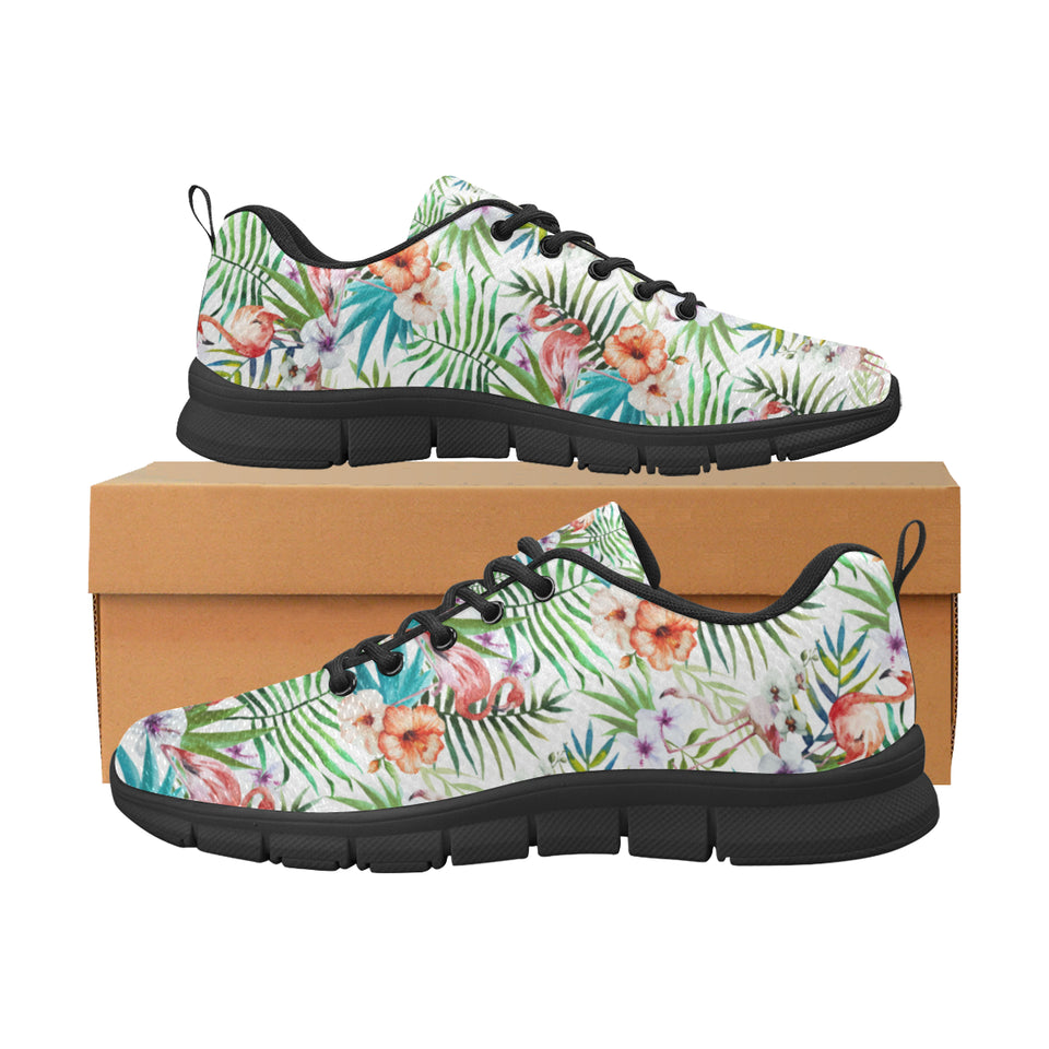 Flamingo Flower Leaves Pattern Men's Sneakers Black