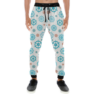 Nautical Steering Wheel Rudder Pattern Background Unisex Casual Sweatpants