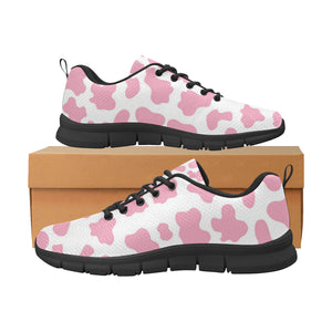 Pink Cow Skin Pattern Men's Sneakers Black