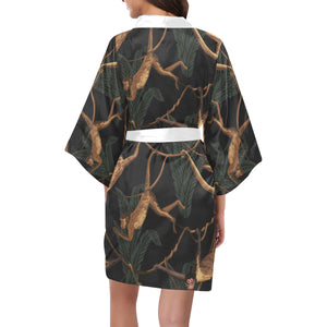 Monkey Pattern Black Background Women's Short Kimono Robe