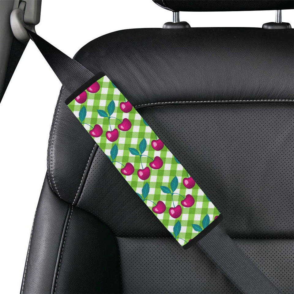 Cherry Pattern Green Background Car Seat Belt Cover