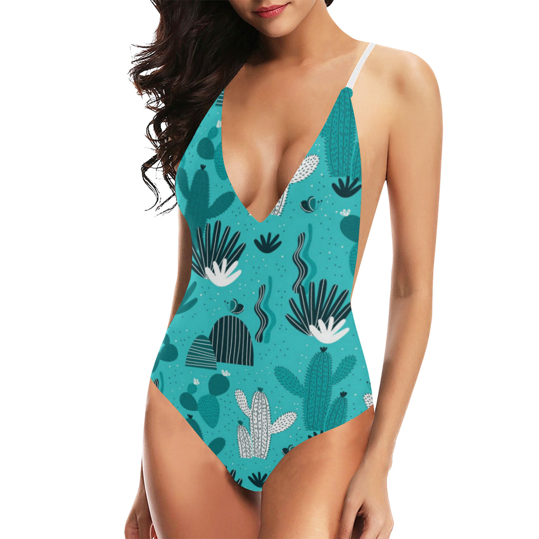 Green Cactus Pattern Women's One-Piece Swimsuit