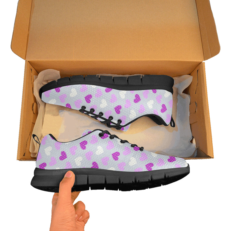 Heart Purple Pokka Dot Pattern Men's Sneakers Black