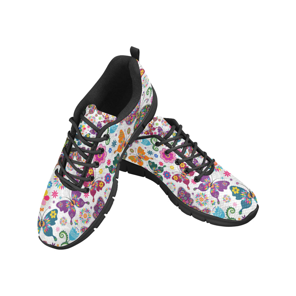 Colorful Butterfly Flower Pattern Men's Sneakers Black