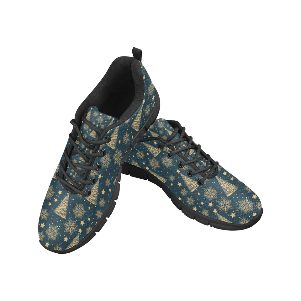 Gold Snowflake Chirstmas Pattern Men's Sneakers Black