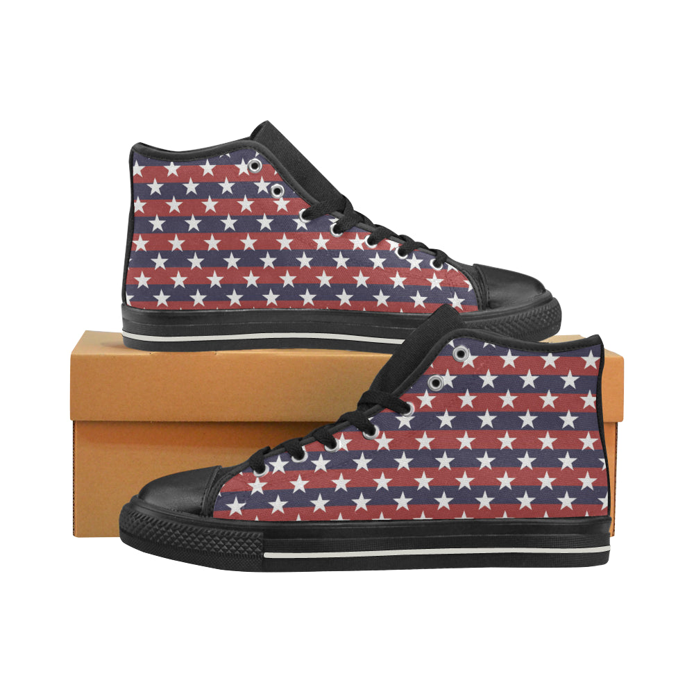 USA Star Pattern Background Men's High Top Canvas Shoes Black