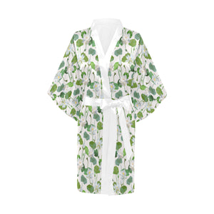 Lotus Waterlily Pattern Women's Short Kimono Robe