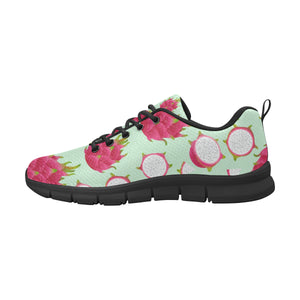 Dragon Fruit Pattern Green Background Men's Sneakers Black