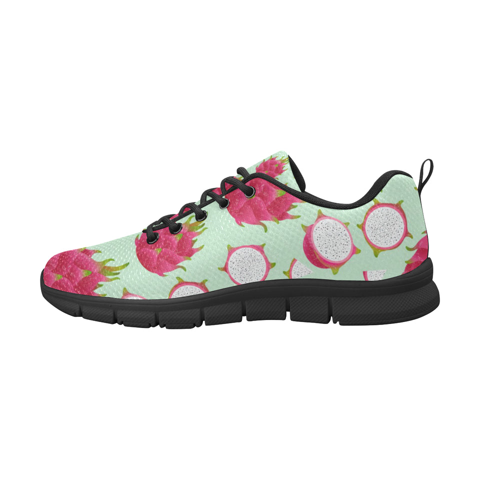 Dragon Fruit Pattern Green Background Men's Sneakers Black