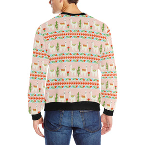 Llama Cactus Pattern background Men's Crew Neck Sweatshirt