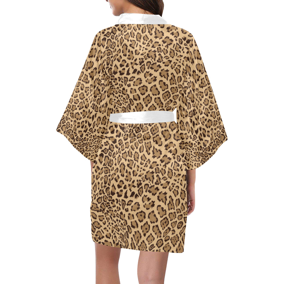 Leopard Skin Texture Pattern Women's Short Kimono Robe