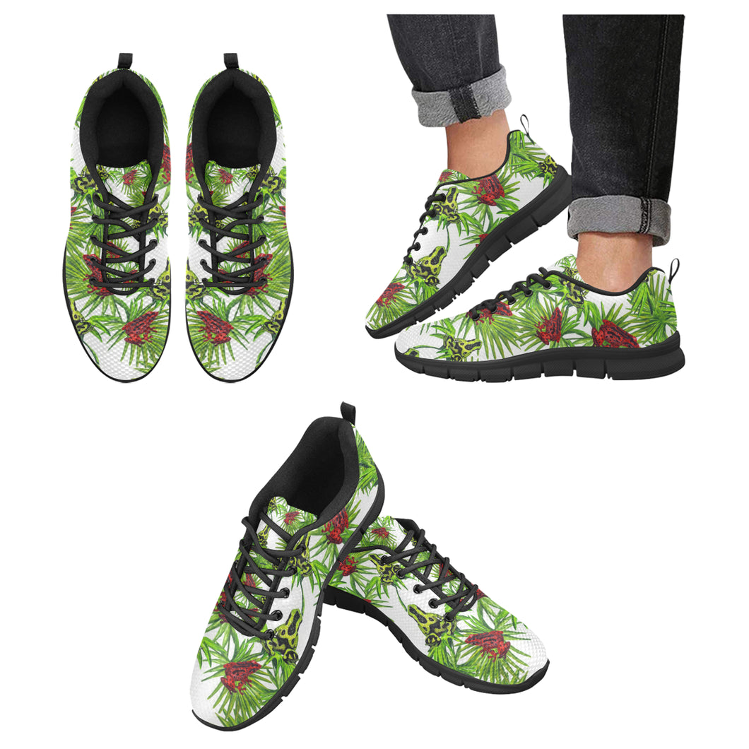 Green Red Frog Pattern Men's Sneakers Black