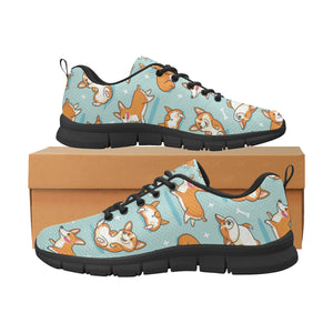 Cute Corgi Pattern Men's Sneakers Black