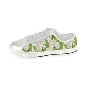 White Tulip Pattern Women's Low Top Canvas Shoes White