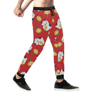 Meneki Neko Lucky Cat Pattern Red Theme Unisex Casual Sweatpants