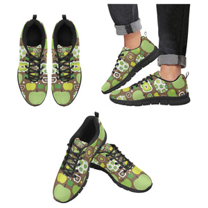 Green Apple Pattern Men's Sneakers Black