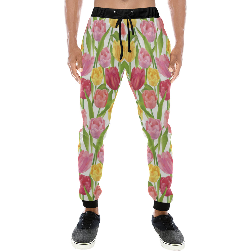 Pink Red Yellow Tulip Pattern Unisex Casual Sweatpants