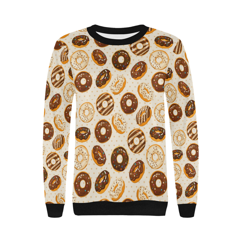 Chocolate Donut Pattern Women's Crew Neck Sweatshirt