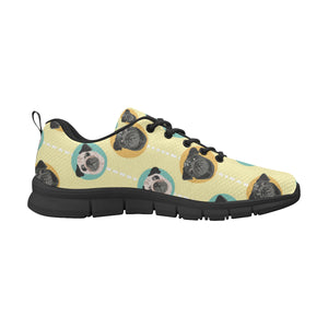 Pug Head Pattern Men's Sneakers Black