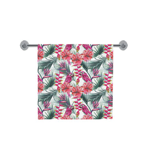 Pink Parrot Heliconia Pattern Bath Towel