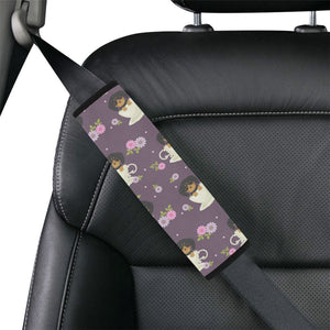 Dachshund in Coffee Cup Flower Pattern Car Seat Belt Cover