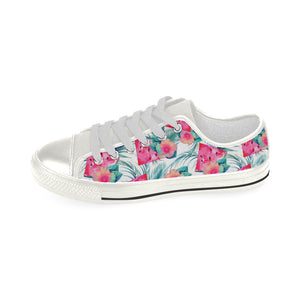 Watermelon Flower Pattern Women's Low Top Canvas Shoes White