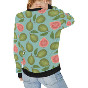 Guava Pattern Green Background Women's Crew Neck Sweatshirt