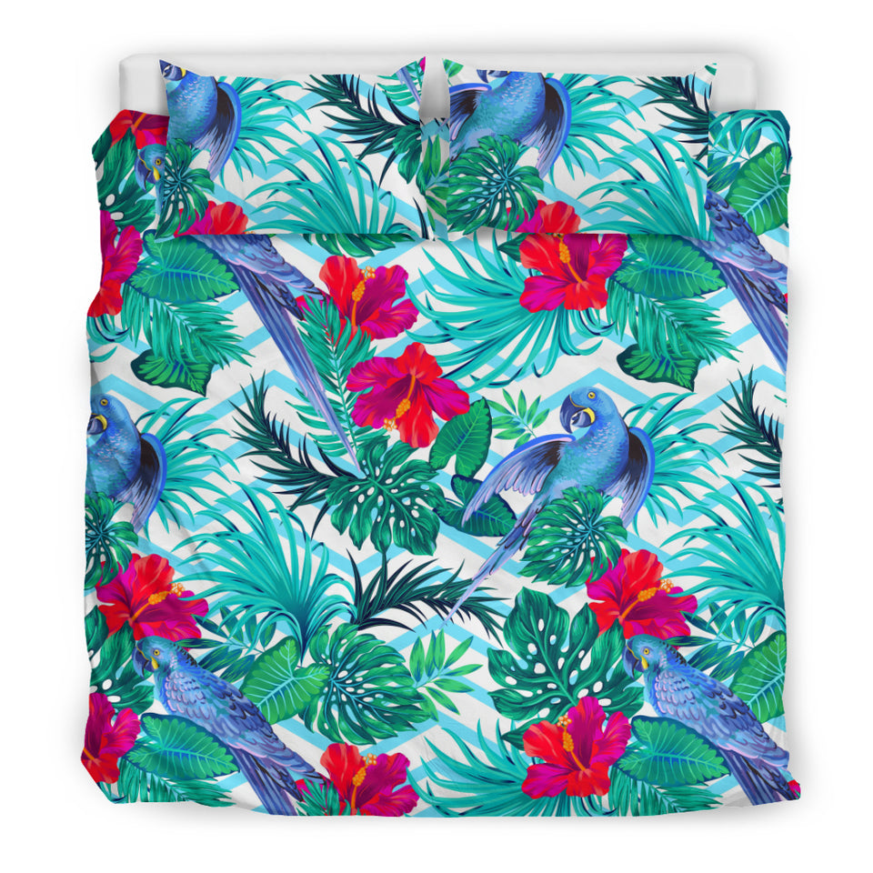 Blue Parrot Hibiscus Pattern Bedding Set