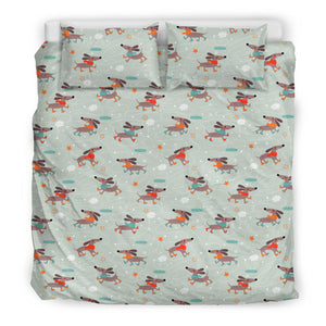 Dachshund Skating Pattern Bedding Set