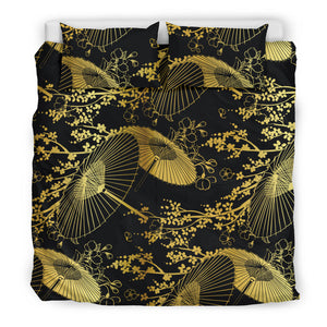 Gold Fan Flower Japanese Pattern Bedding Set