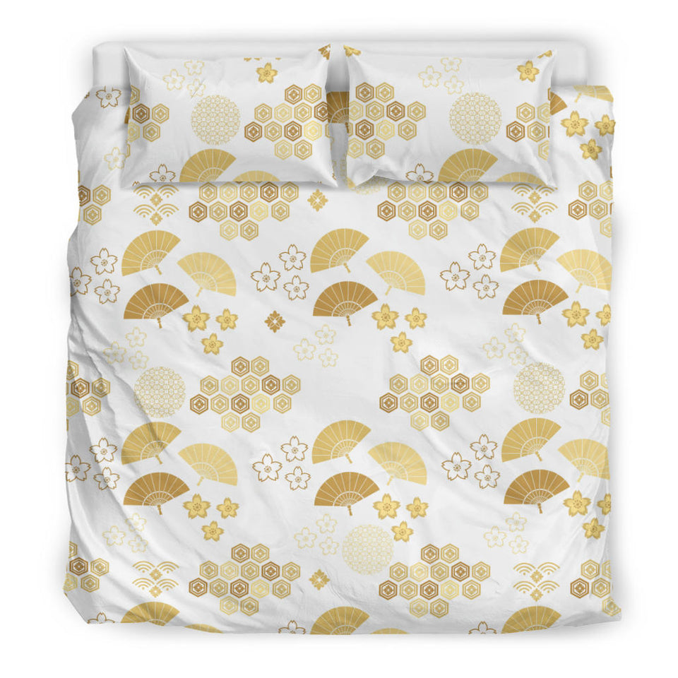 Gold Fan Japanese Pattern Bedding Set