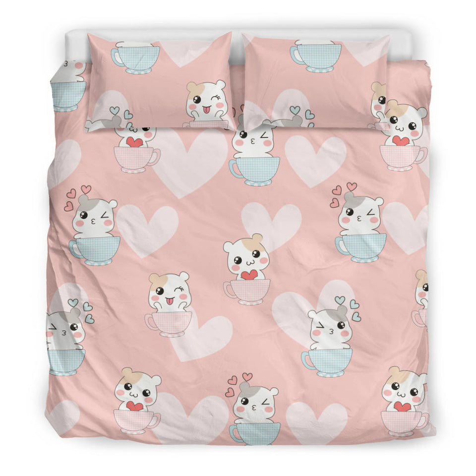 Hamster in Cup Heart Pattern Bedding Set