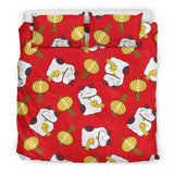 Meneki Neko Lucky Cat Pattern Red Theme Bedding Set