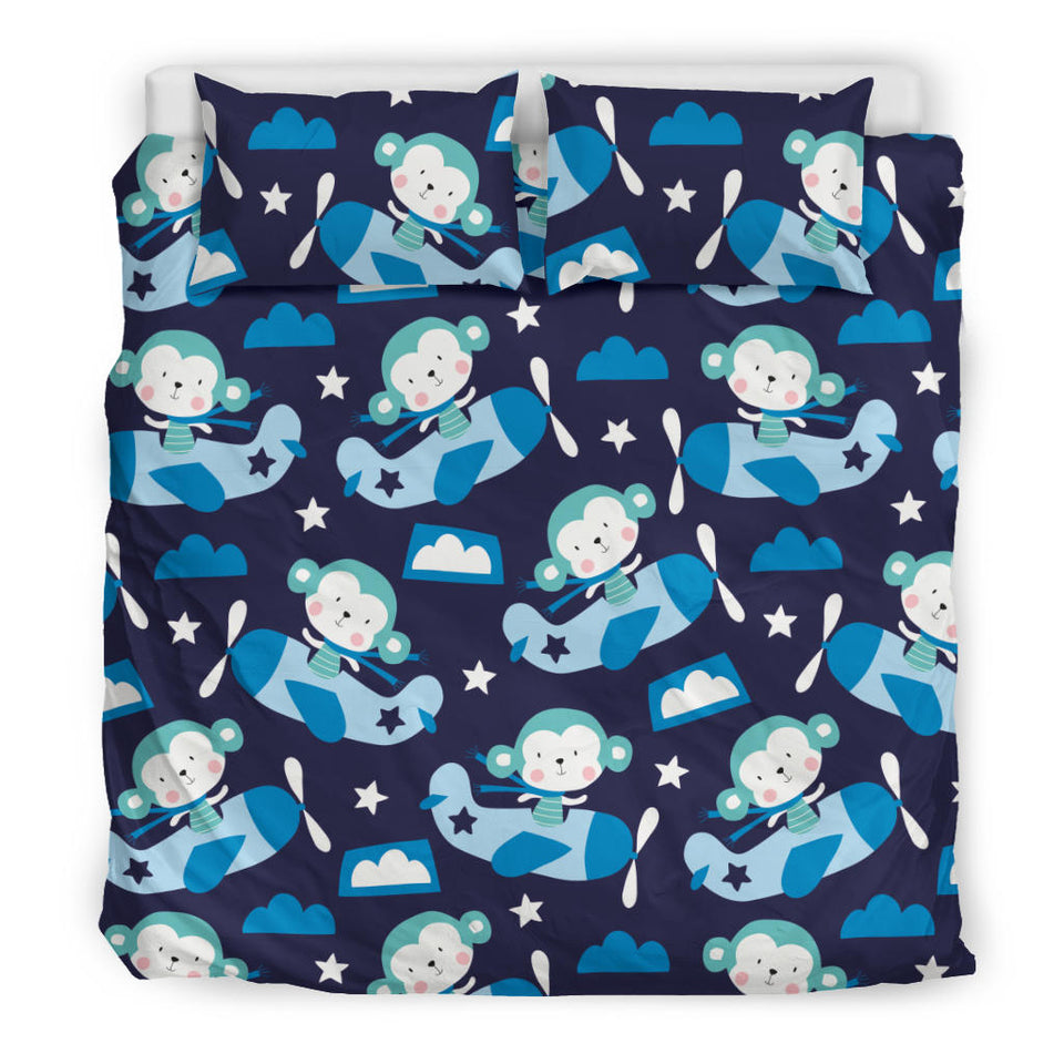 Monkey in Airplane Pattern Bedding Set