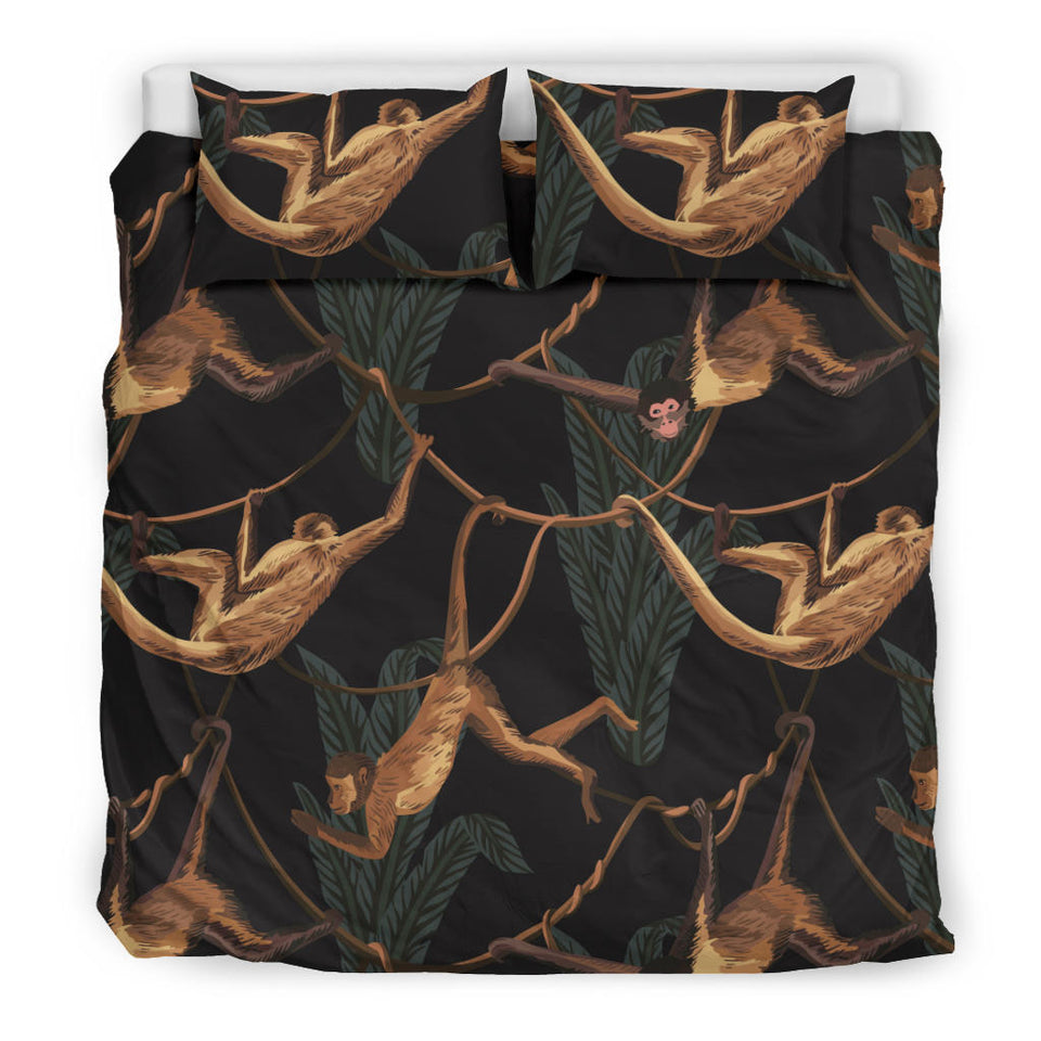 Monkey Pattern Black Background Bedding Set