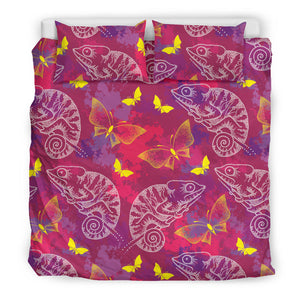 Pink Chameleon Lizard Butterfly Pattern Bedding Set