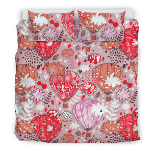 Red Pink Hot Air Balloon Pattern Bedding Set